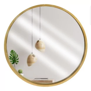 Lustro w złotej drewnianej ramie okrągłe ścienne złote łazienkowe do salonu 40 cm kod: O-569197  - Lustra - miniaturka - grafika 1