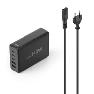 Zasilacze do laptopów - Hama GaN 140W PD/QC 3x USB-C, 2x USB-A czarna 201978 - miniaturka - grafika 1