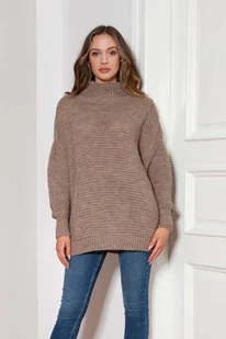 Oversizowy Sweter z Luźnym Golfem - Mocca - Swetry damskie - miniaturka - grafika 1