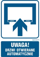 Systemy ekspozycyjne i znaki informacyjne - RB013 UWAGA! DRZWI OTWIERANE AUTOMATYCZNIE, PN - PŁYTA PCV 1MM; (350X525MM) - miniaturka - grafika 1