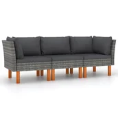 Sofy ogrodowe - VidaXL 3-osobowa sofa ogrodowa z poduszkami, polirattan, szara! 3059707 - miniaturka - grafika 1