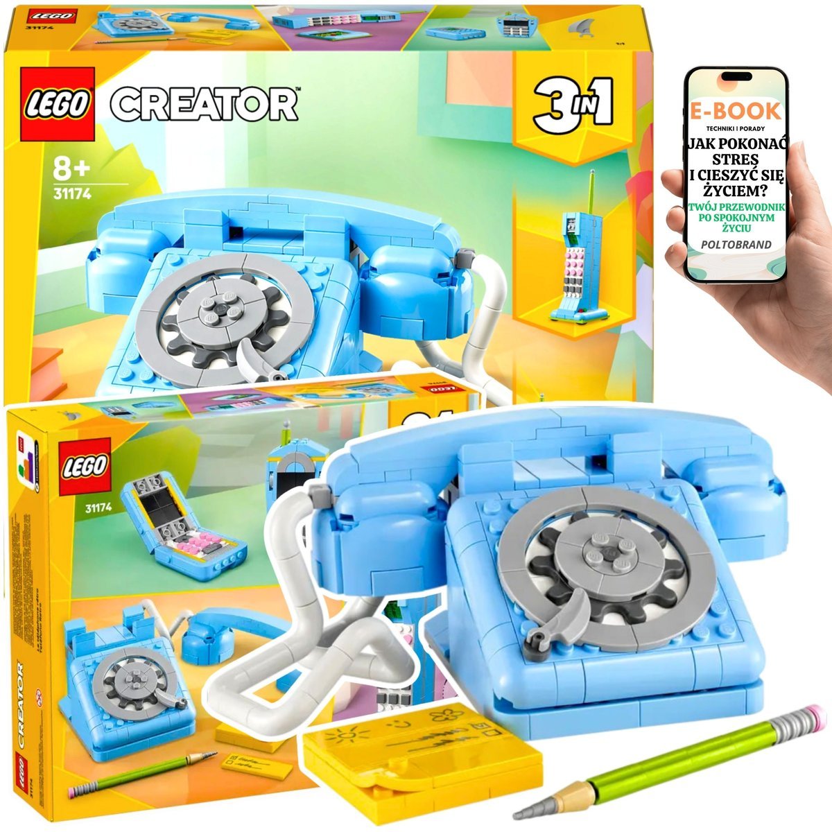 LEGO Creator Telefon RETRO z lat 60., 80. lub 2000 • zestaw 3 w 1 dla dzieci i dorosłych Lego Dla Wnuczka Wnuczki 9 10 11 12 13 14 Latka + EBOOK-1