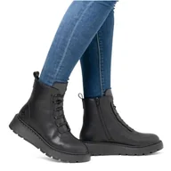 Botki damskie - Rieker Botki Damskie Skórzane Na Platformie Ocieplane Czarne-39 - miniaturka - grafika 1
