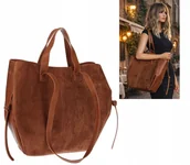Torebki damskie - Torebka Damska Shopperka łódka Pojemna Duża Torba zamszowa R961 Brązowa - miniaturka - grafika 1