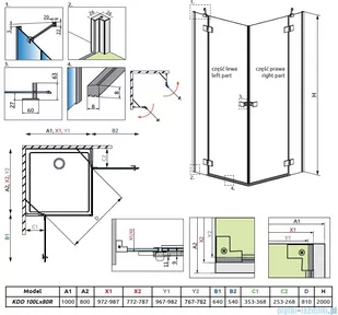 Radaway Essenza Black Kdd kabina 100x80cm szkło przejrzyste 1385062-54-01L/1385061-54-01R - Kabiny prysznicowe - miniaturka - grafika 2