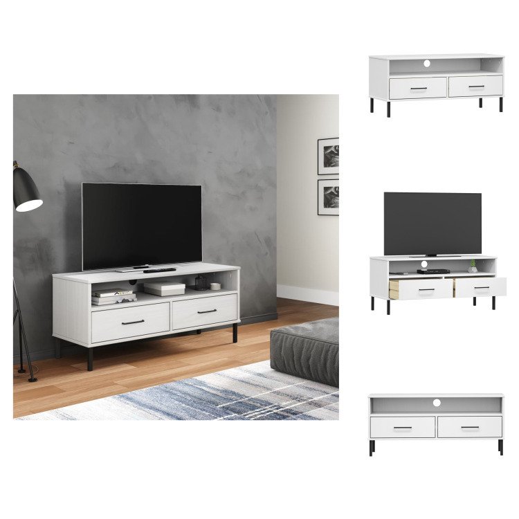 vidaXL Szafka pod TV OSLO z metalowymi nogami biała sosna - Meble TV