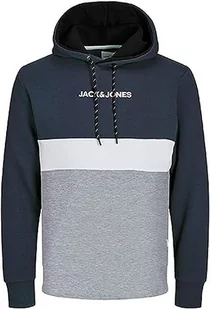 Bestseller A/S Męska bluza z kapturem JJEREID Blocking Sweat Hood NOOS, Navy Blazer, XXL, granatowy blezer, XXL - Bluzy męskie - miniaturka - grafika 1