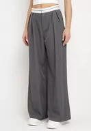 Spodnie damskie - Szare Wiskozowe Spodnie Palazzo z Wysokim Stanem Zapinane na Zamek Błyskawiczny Fomilia - miniaturka - grafika 1