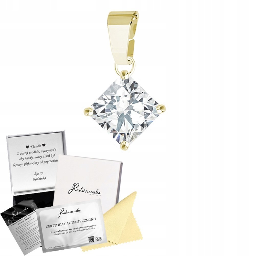 Złota Zawieszka z Cyrkonią Prezent SREBRO 925 Biżuteria DEDYKACJA GRATIS