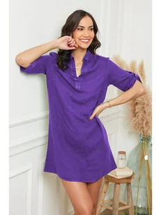 Le Monde du Lin Lniana sukienka w kolorze fioletowym - Sukienki - miniaturka - grafika 1