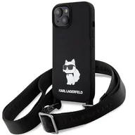 Etui i futerały do telefonów - Karl Lagerfeld KLHCP15SSCBSCNK iPhone 15 6.1" hardcase czarny/black Crossbody Silicone Choupette - miniaturka - grafika 1