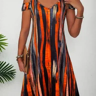 Sukienki - TEMU Letnia Sukienka Camisole w Paski z Nadrukiem – Gotowa na Wakacje - miniaturka - grafika 1