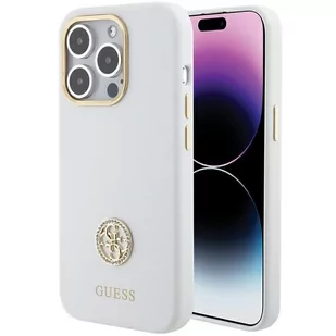 Guess etui obudowa pokrowiec case do iPhone 15 Pro Max 6.7" biały/white hardcase Silicone Logo Strass 4G - Etui i futerały do telefonów - miniaturka - grafika 1