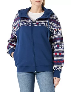 Love Moschino Zippered Hooded in Organic Cotton-Polyester Fleece with Sleeves And Chest Allover Hearts & Penguins Printed. Kurtka damska, BLE RED WHITE, 38 - Kurtki damskie - miniaturka - grafika 1