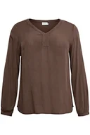 Bluzki damskie - Kaffe Curve Plus Size Damska bluzka z długim rękawem V-Neck Regular Fit Rounded Hem Damska, Java, 46/du?y rozmiar - miniaturka - grafika 1