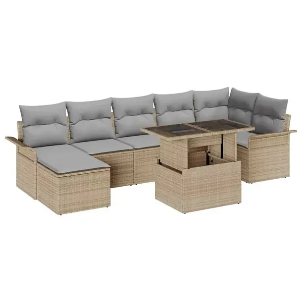 8-częściowy zestaw sof ogrodowych, beżowy, rattan, matowe wykończenie