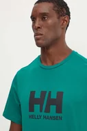 Koszulki męskie - Helly Hansen t-shirt bawełniany HH LOGO męski kolor zielony z nadrukiem 30396 - miniaturka - grafika 1