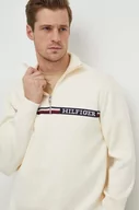 Swetry męskie - Tommy Hilfiger sweter męski kolor beżowy z półgolfem - miniaturka - grafika 1