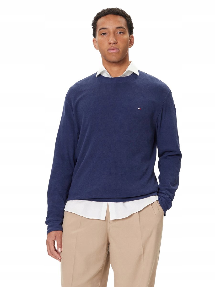 TOMMY HILFIGER GRANATOWY BAWEŁNIANY SWETER Z OKRĄGŁYM DEKOLTEM XXL JPA