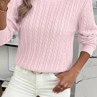 Bluzy damskie - TEMU Sweter Damski z Eleganckim Długim Rękawem - Miękka Żebrowana Bluza z Okrągłym Dekoltem, Jednokolorowy Casualowy Top na Zimę, Sukienka Swetrowa - miniaturka - grafika 1