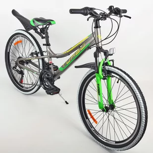 Rower dziecięcy MTB 24" GÓRSKI Junior Aluminium Grafitowo/Zielony - Rowery - miniaturka - grafika 1
