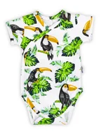 Body dla niemowląt - Niemowlęce body bawełniane z krótkim rękawem w tukany białe Nicol,r.56 - miniaturka - grafika 1