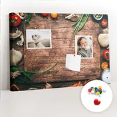 Tablice i flipcharty - Szkolna Tablica korkowa 60x40 cm, Kolorowe Pinezki, wzór Deska do gotowania - miniaturka - grafika 1