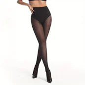 Inne - Eleganckie, czarne rajstopy z wysokim stanem i koronkowymi detalami - 40D, mieszanka nylonu/poliamidu, spandex, można prać ręcznie, bez wzoru, moda - miniaturka - grafika 1