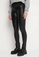 Legginsy - Czarne Ocieplane Legginsy High Waist z Imitacji Skóry z Bawełną Kevemi - miniaturka - grafika 1
