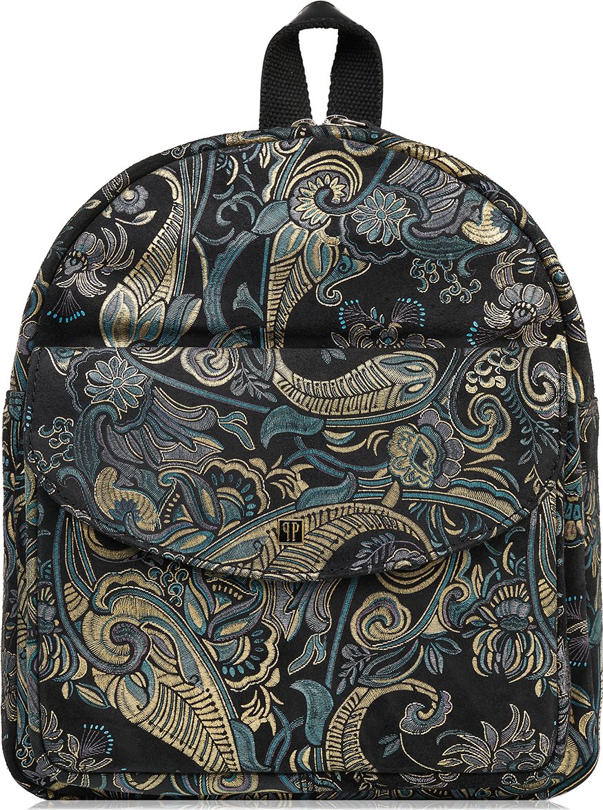 Paolo Peruzzi Skórzany Plecak Damski Miejski Elegancki Średni ze skóry naturalnej czarny w orientalne wzory