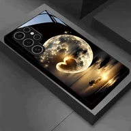 Etui i futerały do telefonów - TEMU Stylowe Czarne Etui na Telefon z Hartowanego Szkła z Wzorem Srebrnych Fal i Złotym Księżycem, Kompatybilne z Różnymi for samsung for galaxy, W - miniaturka - grafika 1
