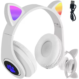 Słuchawki bezprzewodowe nauszne Bluetooth 5.0 EDR z uszami kota Białe - Słuchawki - miniaturka - grafika 1