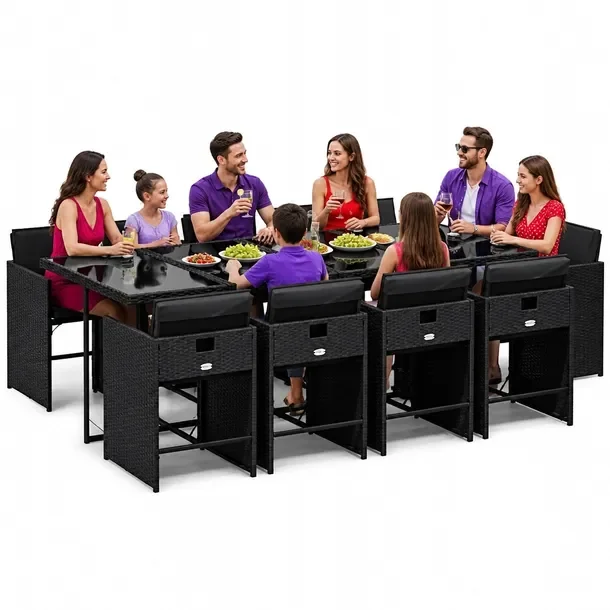 Zestaw mebli ogrodowych rattan PE czarny 275 x 106 x 73 cm, krzesło 50,5 x