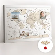Planery - Planer na ścianę, Tablica korkowa 100x70 cm, Drewniane Pinezki, wzór Vintage mapa świata - miniaturka - grafika 1