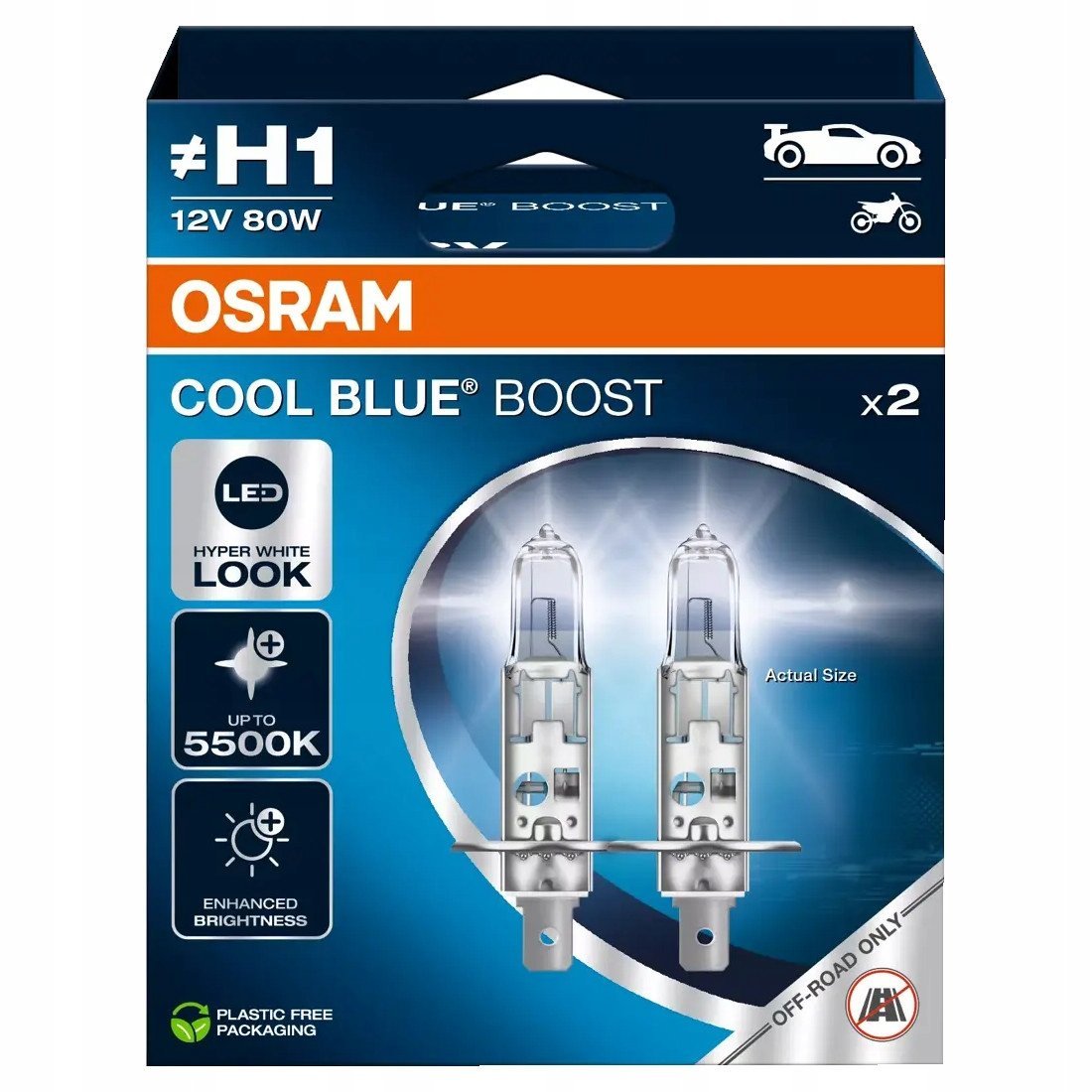 H1 Osram Cool Blue Boost 80w Hyper White Look 5500k