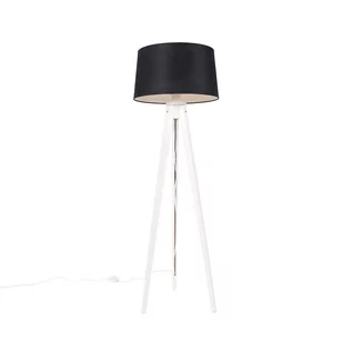QAZQA Nowoczesny statyw biały z czarnym lnianym kloszem 45 cm - Tripod Classic - Lampy stojące - miniaturka - grafika 1