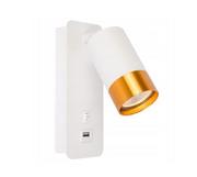 Lampy ścienne - Klemens kinkiet z gniazdem USB 1xGU10 biały/złoty do czytania - miniaturka - grafika 1