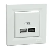 Gniazdka elektryczne - Schneider USB A+C 21W PD Asfora z ramką - biały - miniaturka - grafika 1