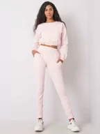 Komplety damskie - Komplet dresowy jasny różowy casual sportowy bluza i spodnie dekolt okrągły rękaw długi nogawka ze ściągaczem długość długa marszczenia - miniaturka - grafika 1