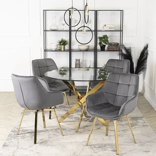 Mebel Elite Krzesło Tapicerowane Obrotowe do Salonu MIA Szare Welurowe do Toaletki Glamour - Krzesła - miniaturka - grafika 1