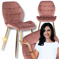 Krzesła - Krzesło Tapicerowane Salonu Jadalni Welur Złote Nogi Glamour Różowe Lucky - miniaturka - grafika 1