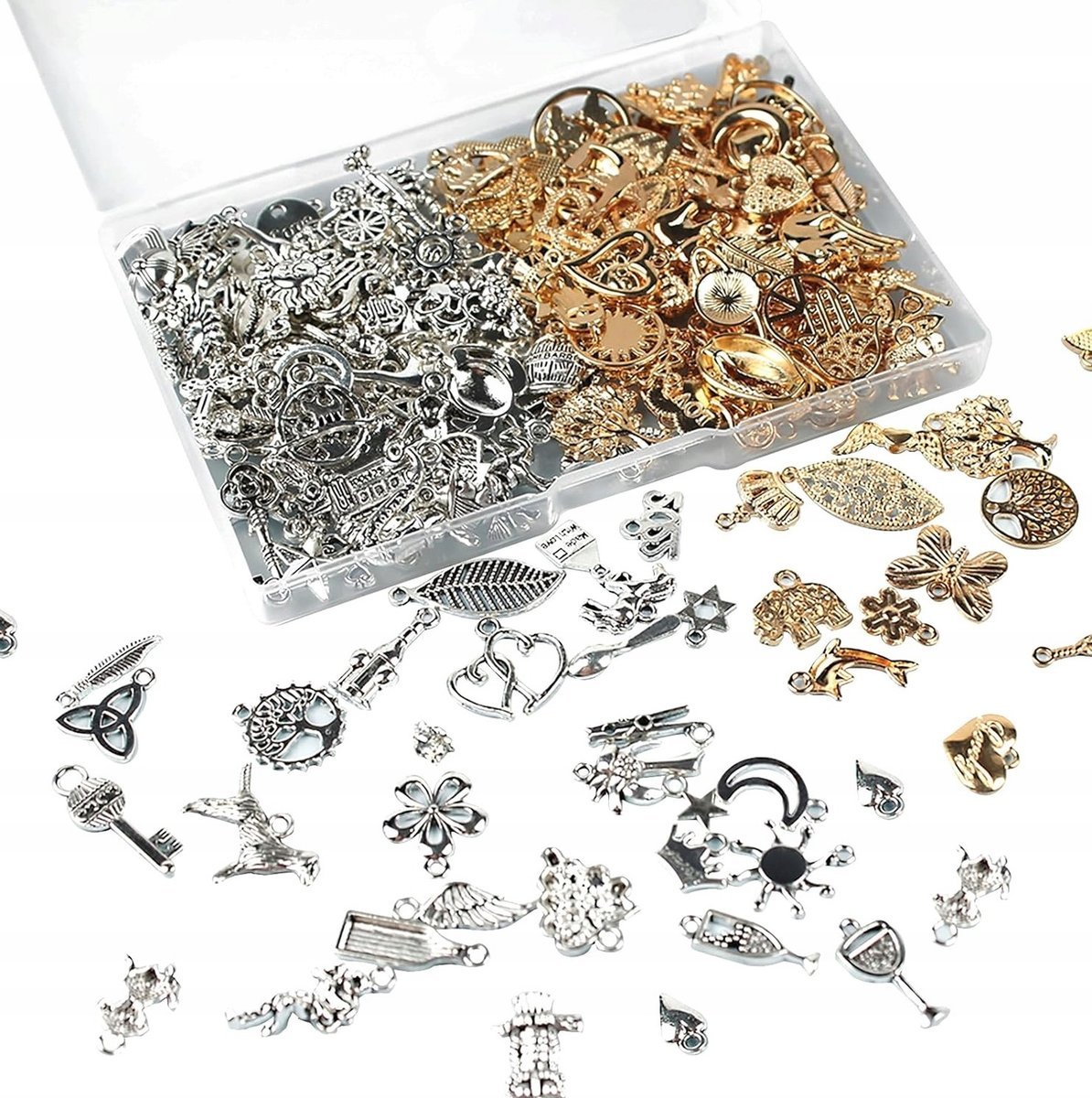 ZAWIESZKI CHARMS 200 SZTUK MIX SREBRNE ZŁOTE BIŻUTERIA VINTAGE ZESTAW