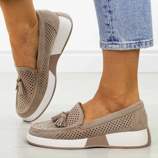 Szare ażurowe mokasyny damskie Sergio Leone Mk096 - Mokasyny damskie - miniaturka - grafika 1