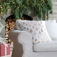 Pozostałe akcesoria świąteczne - Poszewka dekoracyjna futerkowa świąteczne choinki 45 x 45 cm biało - złota - miniaturka - grafika 1