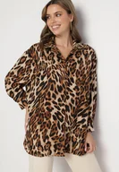 Koszule damskie - Brązowo-Czarna Koszula o Kroju Oversize w Panterkę Sihanis - miniaturka - grafika 1