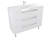 Szafki łazienkowe - Szafka Stojąca Z Umywalką ATH 100 cm - Biały Mat - Uchwyty Stal Szczotkowana - miniaturka - grafika 1