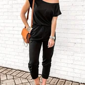 Inne - TEMU Kombinezon ze skośnymi ramionami i wiązaniem w talii, swobodny kombinezon z krótkim rękawem i kieszenią na wiosnę i , odzież damska - miniaturka - grafika 1