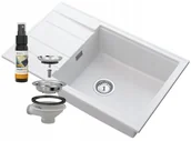 Zlewozmywaki - Granitan Zlew Granitowy Biały Ociekacz Syfon Chrom Louis - miniaturka - grafika 1