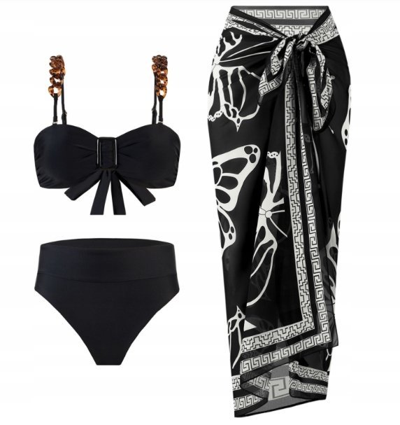 Zestaw Bikini 3-Częściowy Z Spódniczką Motyle Elegancja I Styl Na Plażę S