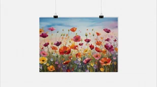 Plakat z kwiatami - Plakat z polami kwiatów - Plakat przyrodniczy - Plakat akwarelowy - Kolorowy plakat artystyczny - 91x61cm - Idealny do oprawienia w ramę - Plakaty - miniaturka - grafika 1